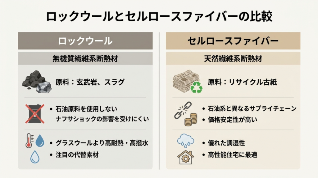 ロックウール・セルロースファイバーの比較